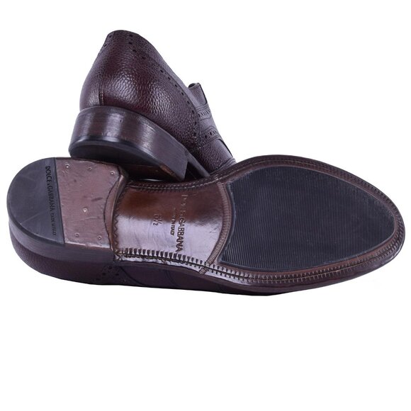 Dolce & Gabbana - Solid Leather Wingtip Derby Shoes TAORMINA Brown EUR 39 - Picture 2 of 3